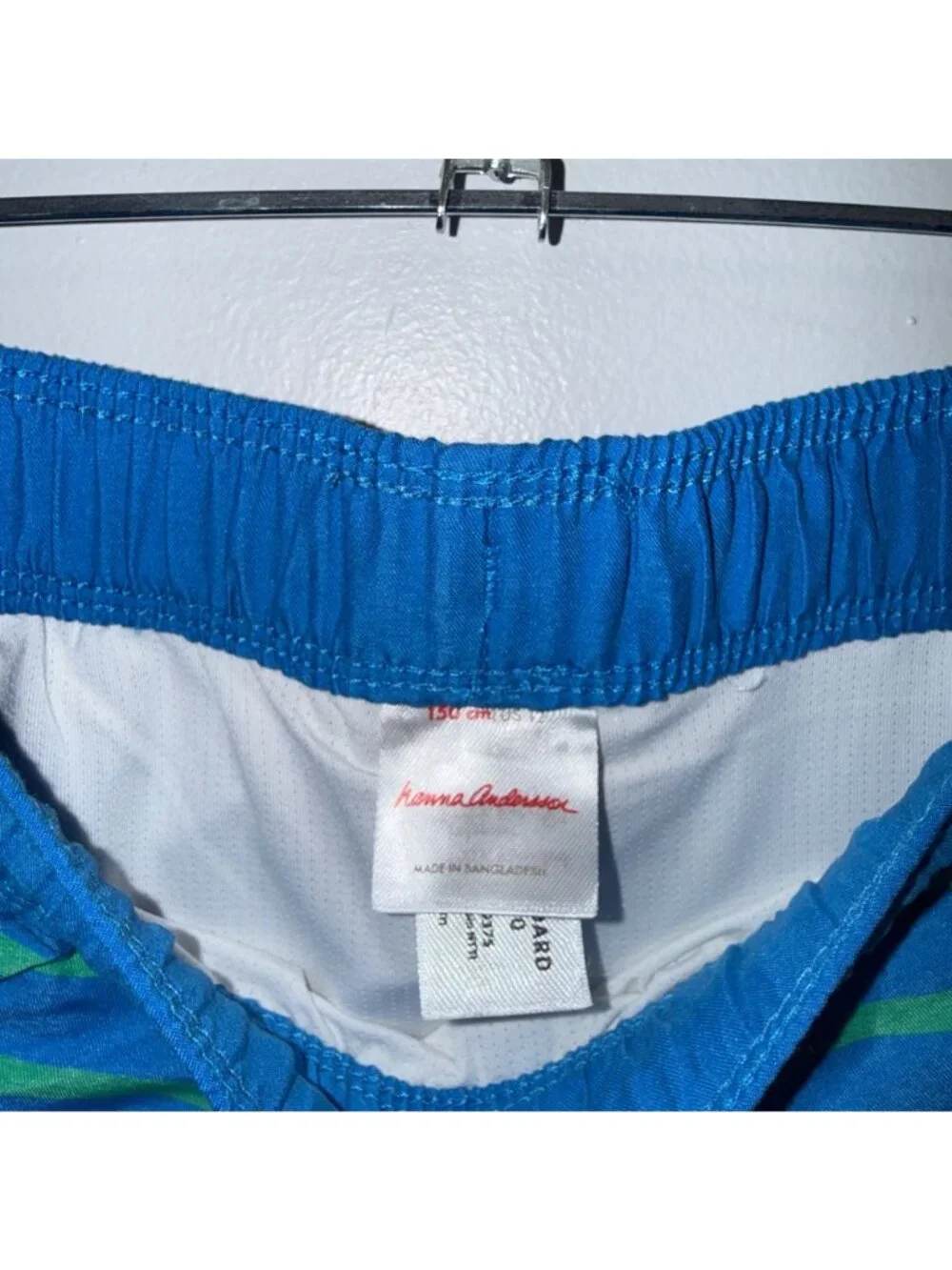 Hanna Andersson Boys Blue & Green Striped Swim Shorts Size 150CM Size 12